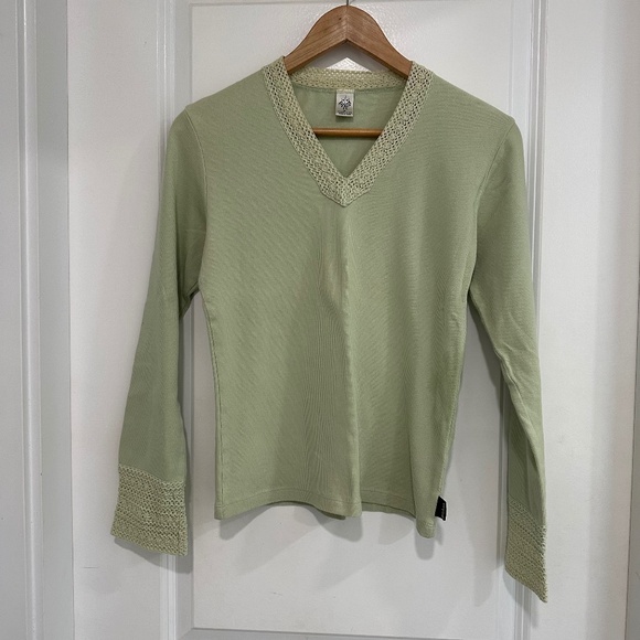PrAna | Organic Cotton Long Sleeve Ribbed Shirt Light Green Women’s Medium - Picture 1 of 8